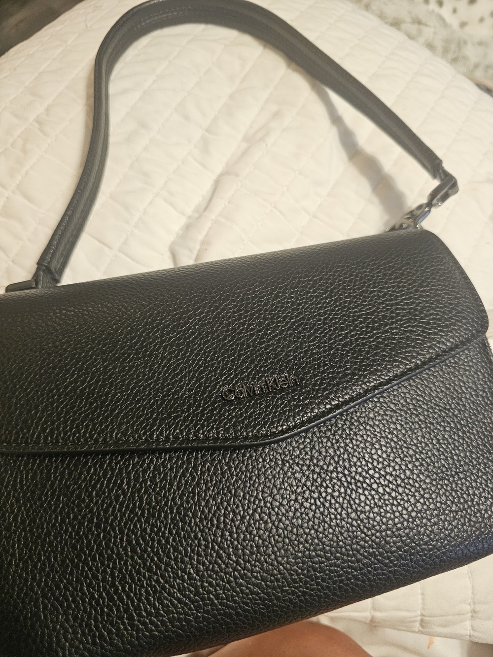 Calvin Klein Black Pebbled Leather Flap Shoulder Bag